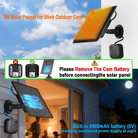 Heavy Hitter 6000 Mah Solar Panel For Security Cameras With Built In Battery Backup mounted on wall near outdoor camera.