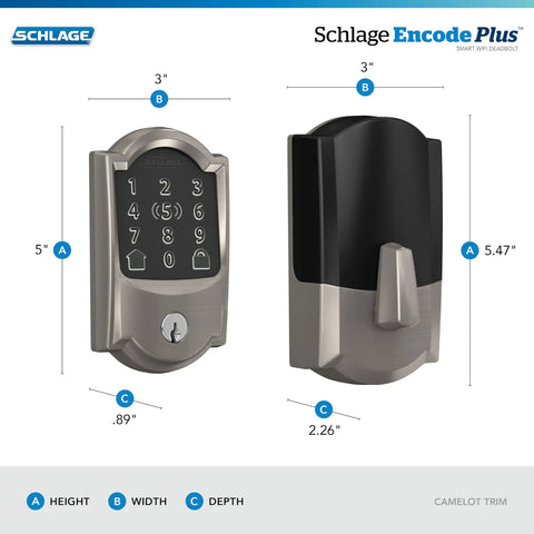 Rock Solid Smart WiFi Lock For Front Door Keyless Entry Deadbolt Works With Apple Watch Unlock Built In WiFi Hassle Free App Control Easy Install Alexa And Home Kit Ready Satin Nickel Pack Of Four design dimensions 5x3x2.26 inches.