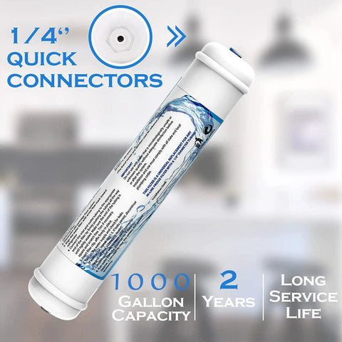 Kickass Two Pack Inline Water Filter One Quarter Inch Quick Connect Coconut Activated Carbon Block with 1000 gallon capacity.
