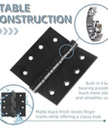 Six Pack Tough As Nails 4 Inch Stainless Steel Door Hinges Heavy Duty Ball Bearing Action Matte Black Finish showcasing smooth ball bearing.
