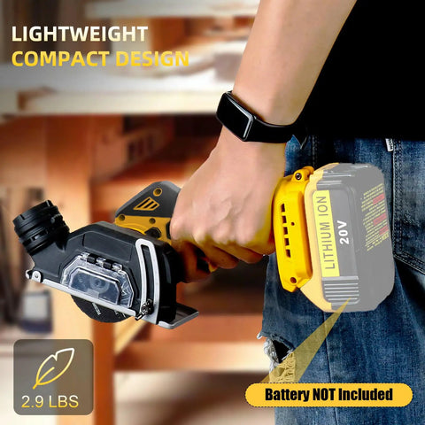 User holding the Slick Kickin 3 Inch Mini Circular Saw with Heavy Duty Brushless Motor, lightweight and compact design for easy use.