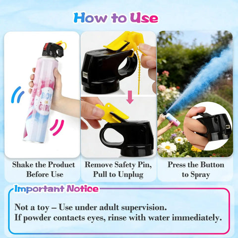 How to use Zero Stress Safe Cornstarch Gender Reveal Smoke Bombs 2 Pack with shaking and safety pin removal instructions.