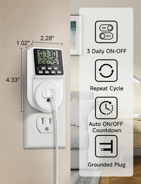 Two Pack Indoor Digital Outlet Timer Plug With 24 Hour Programmable Timers Countdown Delay On Off Repeat Cycle Scheduling