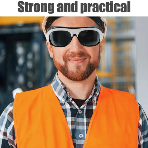 Kickass Welding Safety Glasses With HD Clear Lenses For Grinding And Outdoor Work Featuring Adjustable Nose Pads and Secure Ear Hooks on a worker.