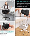 Easy Snap Bell Glides For Office Chair Replace Wheels With Thick Rubber Pads Transform Rolling Casters To Quiet Stationary Floor Savers 5 Piece Bundle shown on an office chair, demonstrating their use.