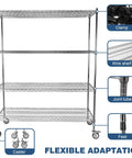 Five tier rolling wire shelving rack with steel frame, ventilated shelves, and caster wheels for easy mobility, versatile for garage, home or workshop.