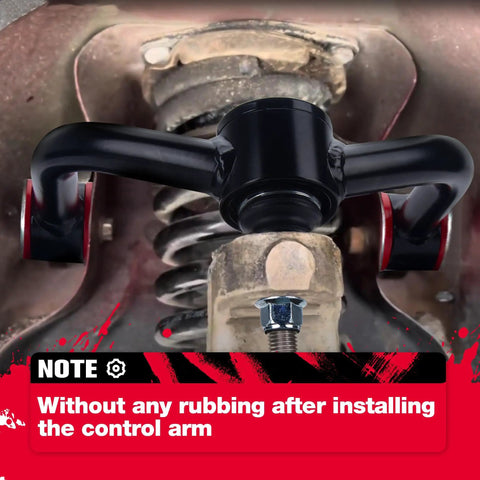 Badass Two To Four Inch Lift Upper Control Arms Kit For Jeep Grand Cherokee WK 2005 2010 And Commander XK displaying installed control arm with joint.