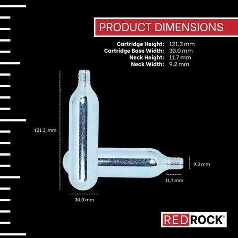 Beefy 38 Gram CO2 Cartridge With 3/8-24 Threaded Neck 50cc Gas Cylinder shown with dimensions