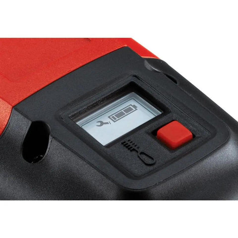 Close-up of Workhorse DX 5 MX Powder Actuated Tool Kit with power display and control button on construction tool
