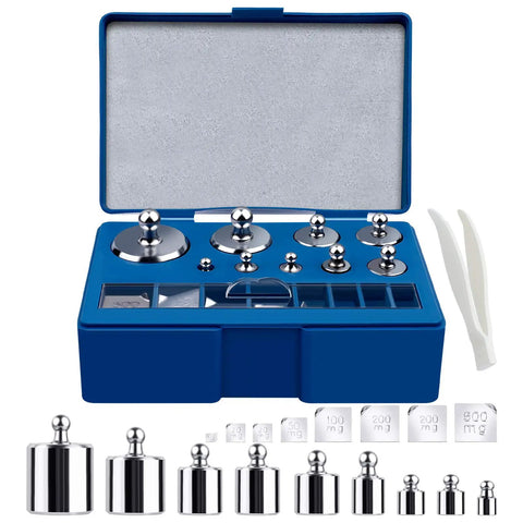 Precision Calibration Weights Kit For Digital Scales With Tweezers 17 Piece Set From 10 Milligrams To 100 Grams in blue case