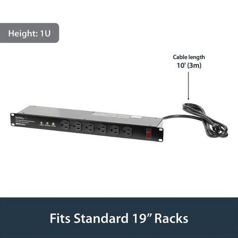 Rack Mount PDU Power Strip With 16 Outlets For 1U Network Server Racks Surge Protected 120V 15A 6 Ft Cord Front And Back Access