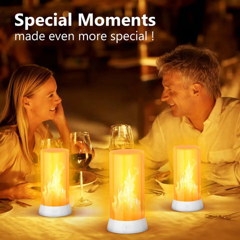 Two Pack LED Flame Lights With USB Rechargeable Battery, Remote And Timer, Waterproof Dimmable Flameless Candles on dinner table