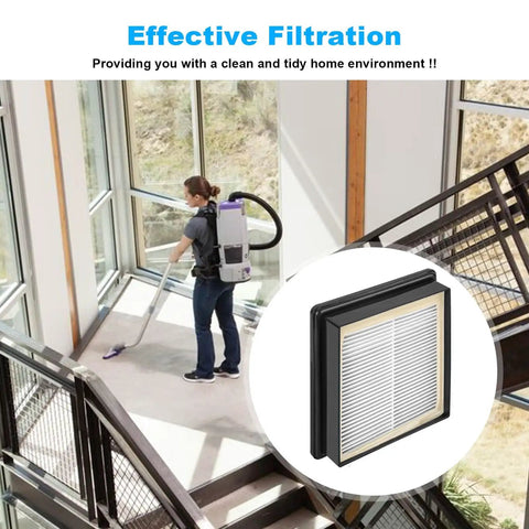 Person using backpack vacuum with Top Notch HEPA Vacuum Filter Replacement For Backpack Vacuums Compatible With Super Coach Pro 6 And Pro 10 GoFree Flex Pro ProVac FS 6 Twin Pack 2 Pack High Efficiency Filtration To Keep Suction Strong And Dust Free For Pro Series Models