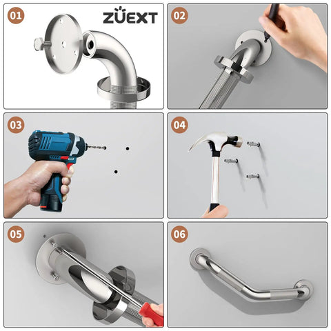 Rock Solid 16 Inch Angled Bathroom Shower Grab Bars Two Pack Heavy Duty Stainless Steel Wall Mount installation steps.
