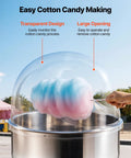 Clear Acrylic Dome Shield For Cotton Candy Machine, 21 Inch Bubble Cover With Bottom Groove, showing cotton candy inside
