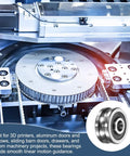 Straight Up Heavy Duty 4Pcs U Groove Ball Bearings with Smooth Rolling Rail Pulleys in a machinery setup for linear motion.