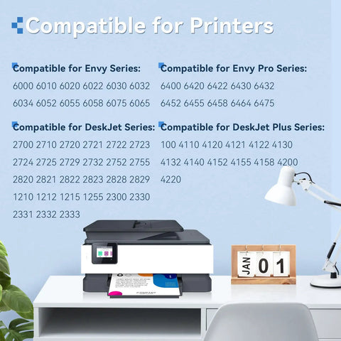 67XL Black And Color Ink Cartridges Combo Pack for DeskJet and Envy Series Printer Compatibility Chart
