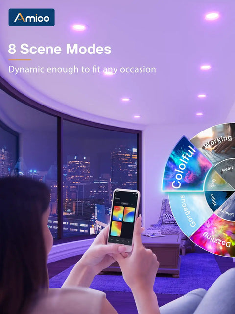 Smart 5 To 6 Inch Recessed LED Can Lights 4 Pack With RGBCW Color Changing, WiFi Enabled Downlights controlled via smartphone