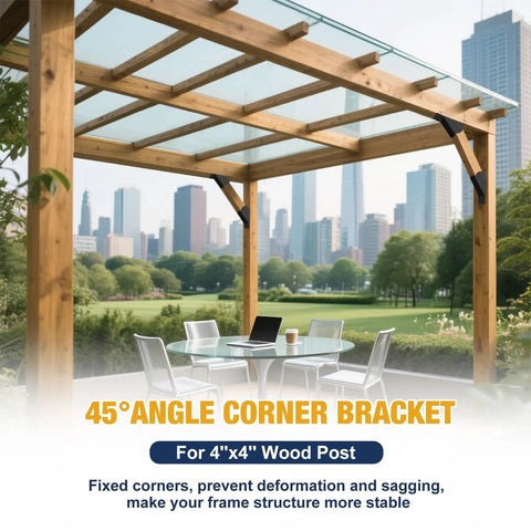 Tough As Nails 2 By 4 Inch Pergola Brackets Kit - 8 PC 45 Degree Angle Supports, Carbon Steel With Black Powder Coat, DIY Corner Braces Built To Last For Gazebos, Decks, Patios, Sheds And Garages