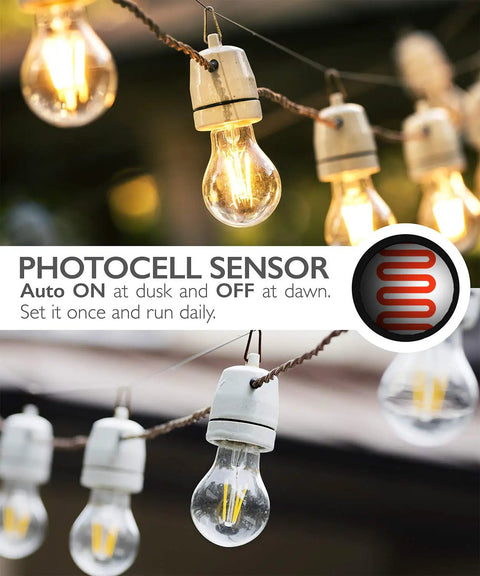 Rock Solid Waterproof Dusk To Dawn Plug In Outdoor Light Timer With Wireless Remote highlighted bulbs with photocell sensor functionality.