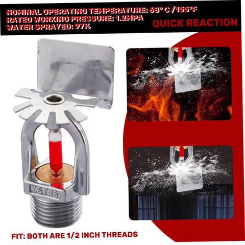 Top Notch Fire Sprinkler Head Replacement Pendent Type Quick Response Water Spray 1/2 Inch Thread close-up with chrome finish and red glass.