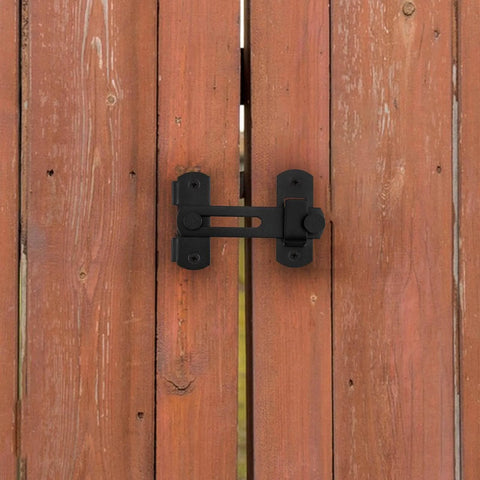 Sliding Barn Door Lock And Latch Set With Six 3 Inch Hinges For Gates And Doors, 180 Degree Flip Latch on wooden gate