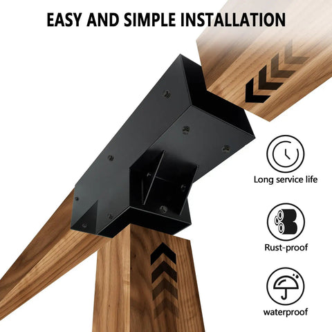 Three Way T Shape Pergola Bracket Kit With Screws For 3.5 Inch Square 4x4 Wood Beams Fit Patio Gazebo Log Cabin Hardware Heavy Duty Steel Rust Resistant Matte Black Finish
