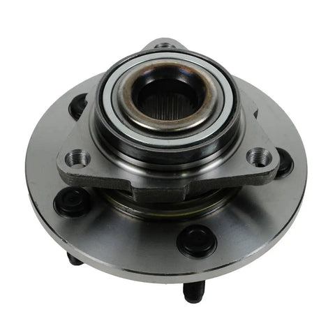 Front Left And Right Wheel Bearing Hub Assembly Set Two Piece Built Tough As Nails To Roll Smooth Like Butter Straight Up Premium Parts close-up view with bolts.