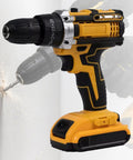 Compact Cordless Drill Driver Powered By A Brushless Workhorse Motor With Bullseye Torque Gears And Slick Stepless Speed Control For Serious DIY And Pro Builds close-up on the drill, showing the chuck and battery grip.
