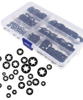 Internal Tooth Serrated Lock Washers Kit, 280 Pieces in a clear plastic box, quick lock washers fasteners for industrial assembly