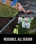 Beefy 6 Inch Landscape Staples 50 Pack 11 Gauge Galvanized Steel Stakes With Ultra Sharp Tip For Easy Install Lawn Anchors in use.