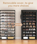 10 Tier Shoe Rack With Covers Large Capacity Stackable Tall Shoe Shelf Organizer for 50 to 55 Pairs, open and covered view