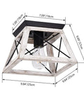 Farmhouse White Square Ceiling Light Fixture Semi Flush Mount With Rustic Iron Frame And Faux Wood Grain Finish