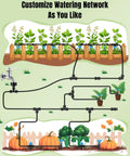 Illustrated garden showing 15 Piece Quick Connect Drip Irrigation Coupling Set For One Quarter Inch Tubing in use