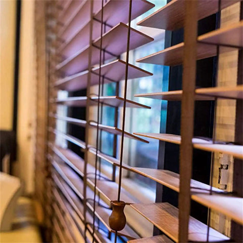 Slick Wood Window Blind Cord Knobs 12 Pack Brown Vase Shape Curtain Rope Pull Ends And Shade Drop Caps on Roman blinds.