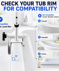 Heavy Duty Bathroom Safety Grab Rail For Seniors With No Fuss Snaps Right Onto 3.4 To 6.6 Inch Walls Rust Resistant Steel Bar compatible with flat, level tub rims.