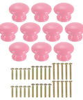 10 Piece Rose Red Mushroom Wood Drawer Knobs Cabinet Hardware With Mounting Screws For Dressers And Cupboards Solid Grain Finish, includes screws.