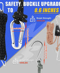 Heavy Duty Kayak Tie Down Straps Kit With Bow And Stern Loops And Easy No Knot Setup For Kayaks, Canoes, And Paddleboards On Roof Racks, Trucks Or Trailers shown with upgraded safety buckles and ropes