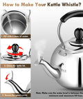 Stovetop 2 Quart Tea Kettle With Whistle In 18/8 Stainless Steel For Gas Or Electric Stovetops, showing filling instructions.