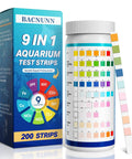 Hardcore Aquarium Test Strips 200 Count 9 In 1 Fish Tank Water Testing Kit with color chart for precise water parameter readings.