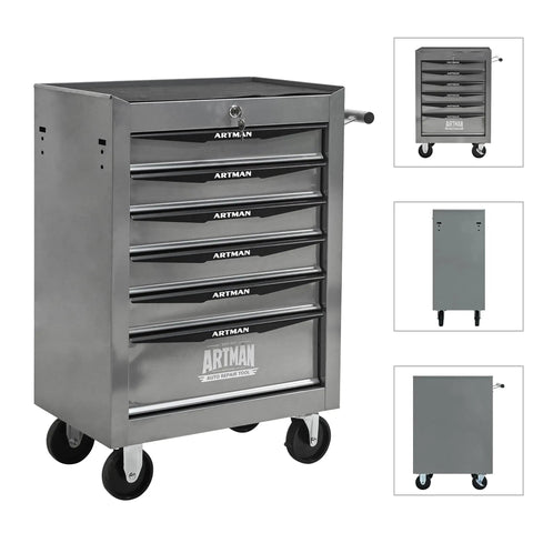 Hella Durable Lockable Tool Storage Cabinet With Heavy Steel Countertop And Quick Slide Drawers A Knockout Rolling Garage Locker featuring silver finish.