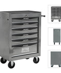 Industrial Grade Rolling Tool Storage Cabinet With Tough Steel Top And Glide Smooth Ball Bearing Slides Mobile Garage Chest With Brake Caster Wheels For Weekend Warriors And Daily Shop Grind Projects Silver, 7 drawer cart.