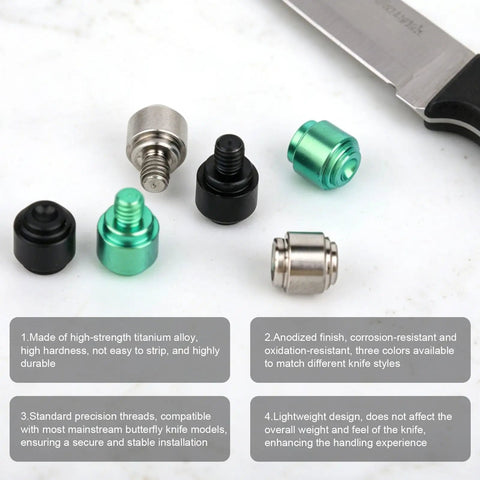Get That Slick Grip On Your Blade With These Heavy Duty Replacement Thumb Studs Made For The Benchmade 535 Bugout in silver, black, green titanium.
