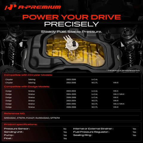 Heavy Duty Electric Fuel Pump Assembly For Chrysler Sebring Dodge Stratus 2003 2006 2.4L 2.7L Motor detailed view
