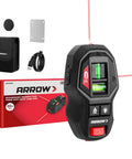 2-In-1 Laser Level With Magnetic Stud Finder Rechargeable Wall Scanner with bubble vials shown with packaging and accessories