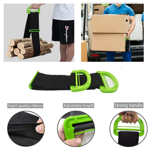 Heavy Duty Padded Moving Straps And Lifting Harness For Couches Furniture And Appliances Ergonomic shoulder gear with green handles.