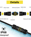 Exploded view of 180 Pack Outdoor IP68 Waterproof Junction Box with 3 Pin Wire Connectors showing components and IP68 waterproof rating