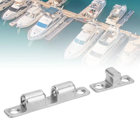 Next Level Marine Grade 316 Stainless Steel Double Roller Catch Cabinet Door Latch with brackets for yacht cabinetry use.
