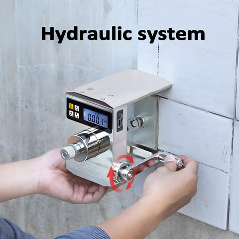 High Octane Ceramic Tile Bond Strength Tester Featuring Hydraulic Pull Out Adhesion Gauge being operated on a wall.