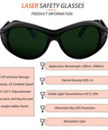Kickass Five Pack Od4 Plus Laser Safety Glasses For 650 Nm Light With Hella Secure Wrap Around Coverage And En207 Certified Shielding displaying product specifications.